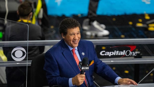 Gumbel before Baylor’s 86-70 win over Gonzaga in the national championship on April 5, 2021.