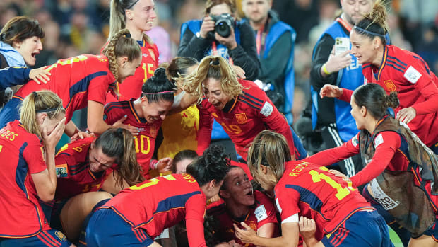 Spain’s women’s soccer team celebrates their 2023 Women’s World Cup win